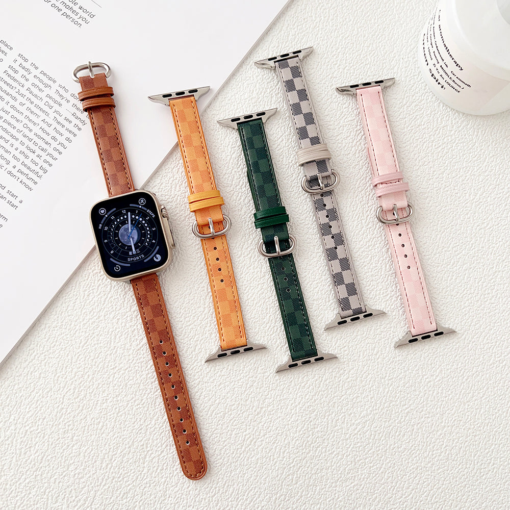 For Apple Watch Ultra 2 49mm Series 9 45mm SE (2023) 44mm Ultra 49mm 8 7 45mm 6 5 4 SE (2022) SE 44mm 3 2 1 42mm Genuine Cow Leather Band Grids Pattern Watch Strap For Apple Watch Ultra 2 49mm Series 9 45mm SE (2023) 44mm Ultra 49mm 8 7 45mm 6 5 4 SE (2022) SE 44mm 3 2 1 42mm Genuine Cow Leather Band Grids Pattern Watch Strap